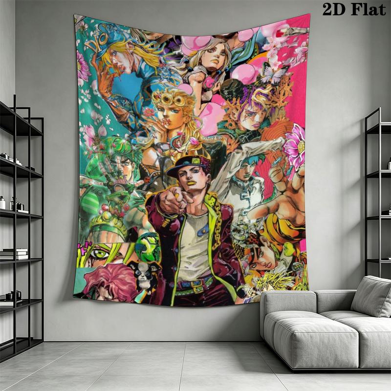 JoJo's Bizarre Adventure Wall Tapestry Aesthetic Wall Hanging Printed Fabric Blanket Decorative Tapestries for Bedroom Living Room Home Decor