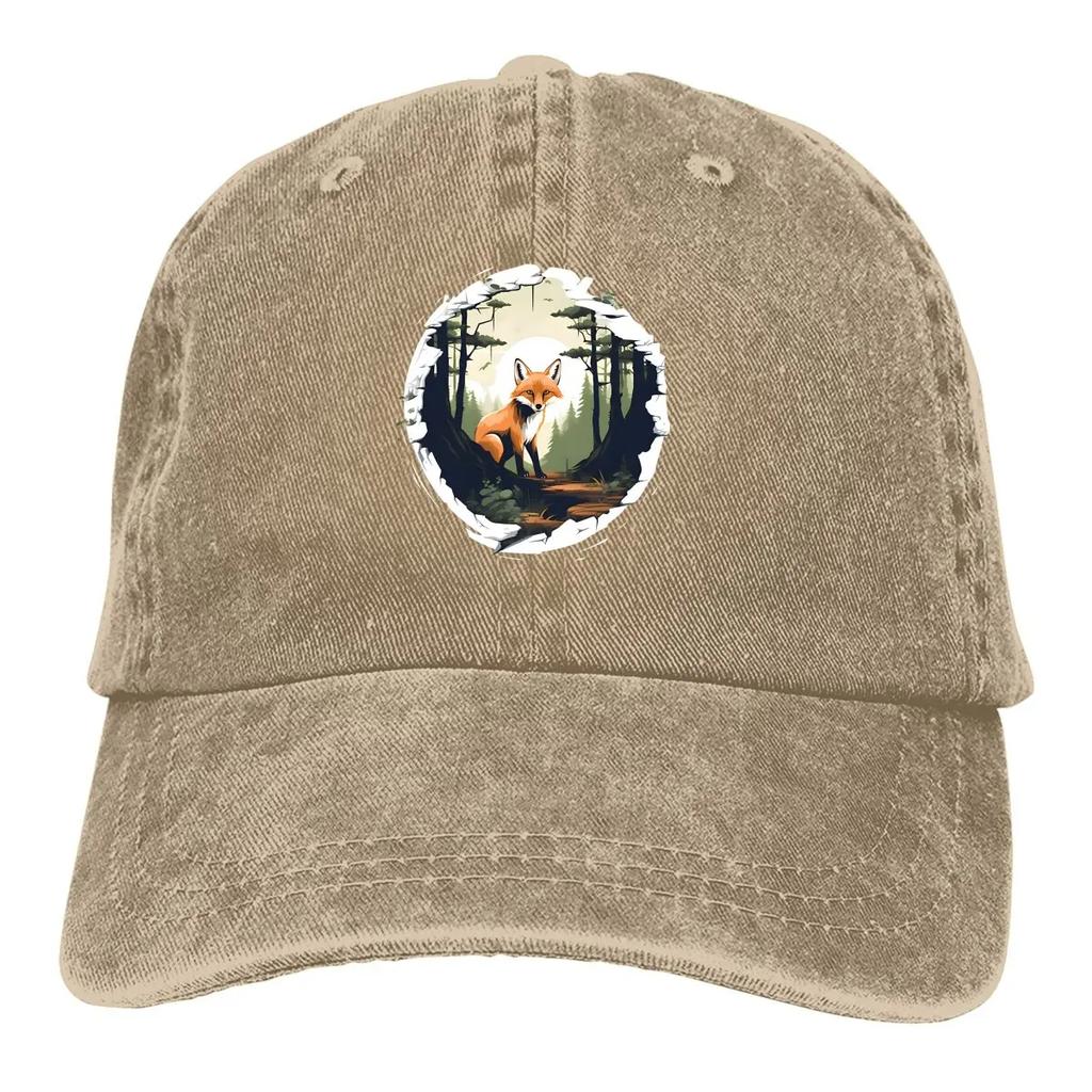 Washed Men's Baseball Cap On the Tree Trucker Snapback Caps Dad Hat A Fox In The Wild Golf Hats