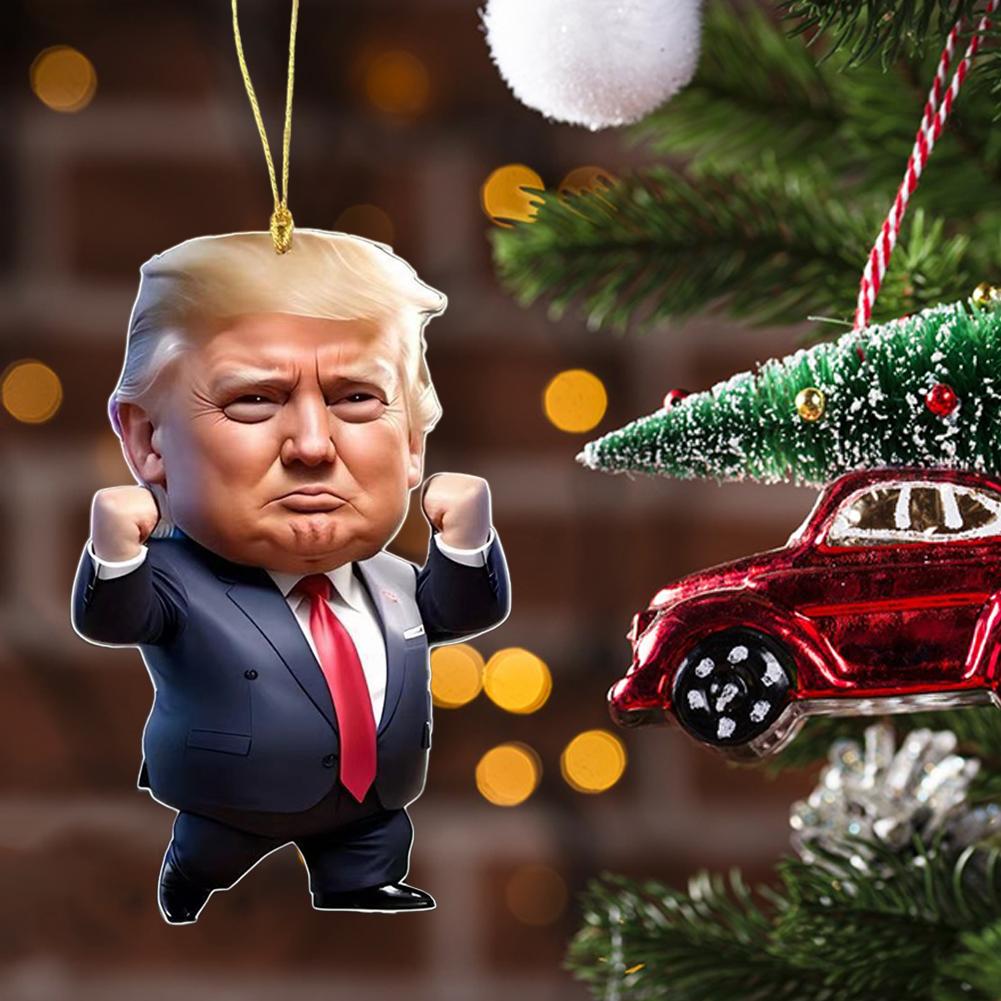1 шт. Акриловое рождественское украшение в стиле Трампа, подвесное украшение для автомобиля и дерева, идеальный праздничный подарок, забавный мультяшный кулон