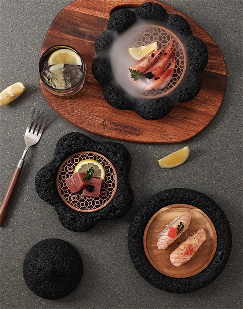 Black Cement Tableware Dinner Plate stone Sashimi sushi Disc Dry Ice Tray Plate Dessert Plates Dim Sum Dish Steak Plates Bowl