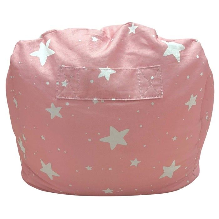 GINGER HOME Little Stars Pouf Fauteuil Enfant, 100% Coton, Rose à Étoiles, 55x44x55 cm