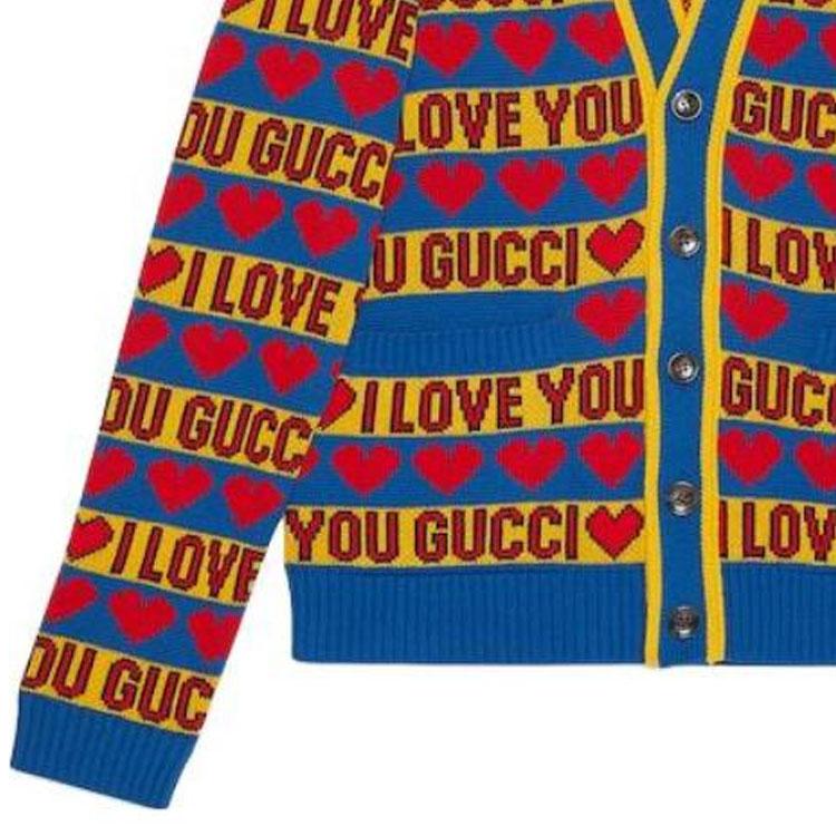 GUCCI Valentine's Day Knitwear Men's Multicolor V-neck Moderate Cardigan 743120-XKDCC-4298