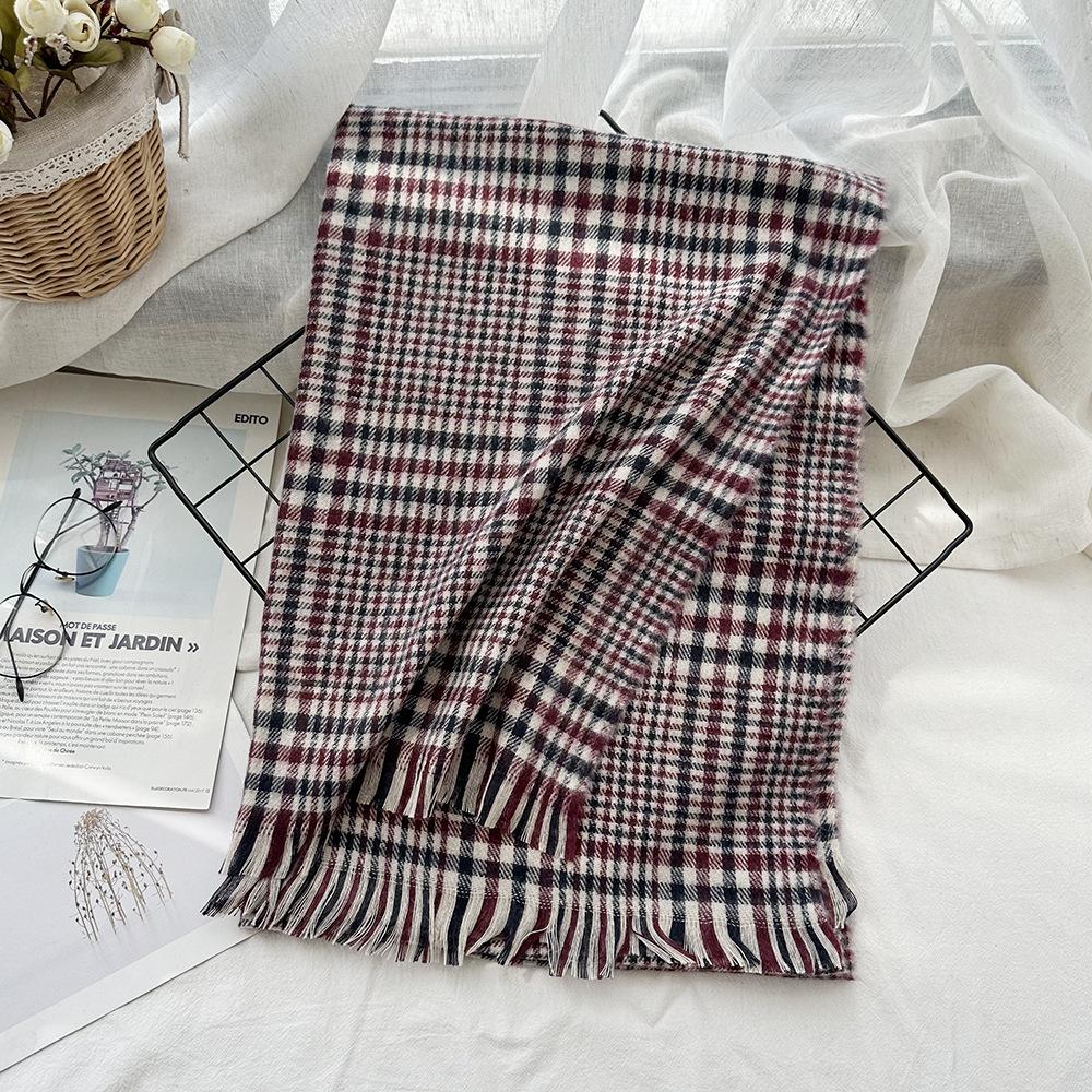 High End Imitation Cashmere Plaid Scarf Versatile and Warm In Winter  Women's Neck Scarf  Fringed Shawl