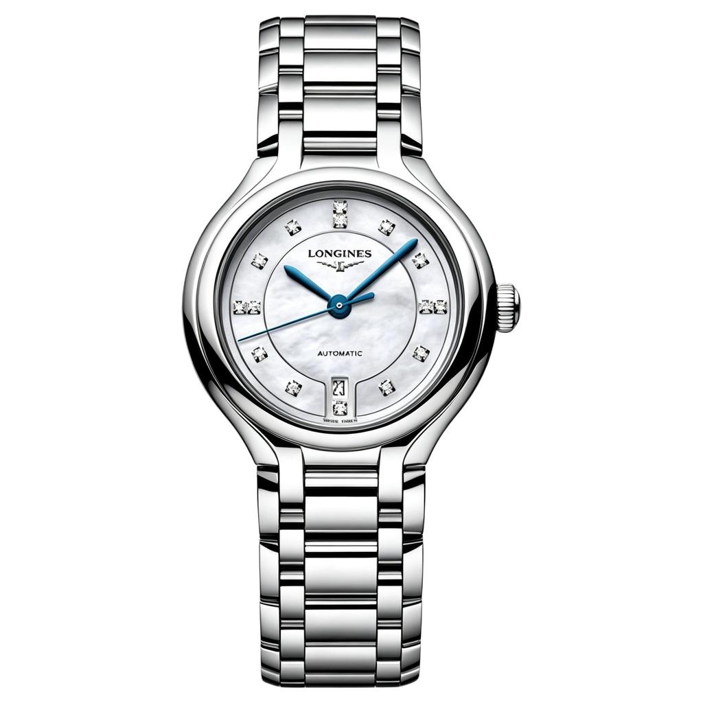 Longines Автоматические механические часы серии Xinyue, водонепроницаемость 30 метров, женские швейцарские часы, 30 мм, белый циферблат, ремешок из нержавеющей стали L8.123.4.87.6