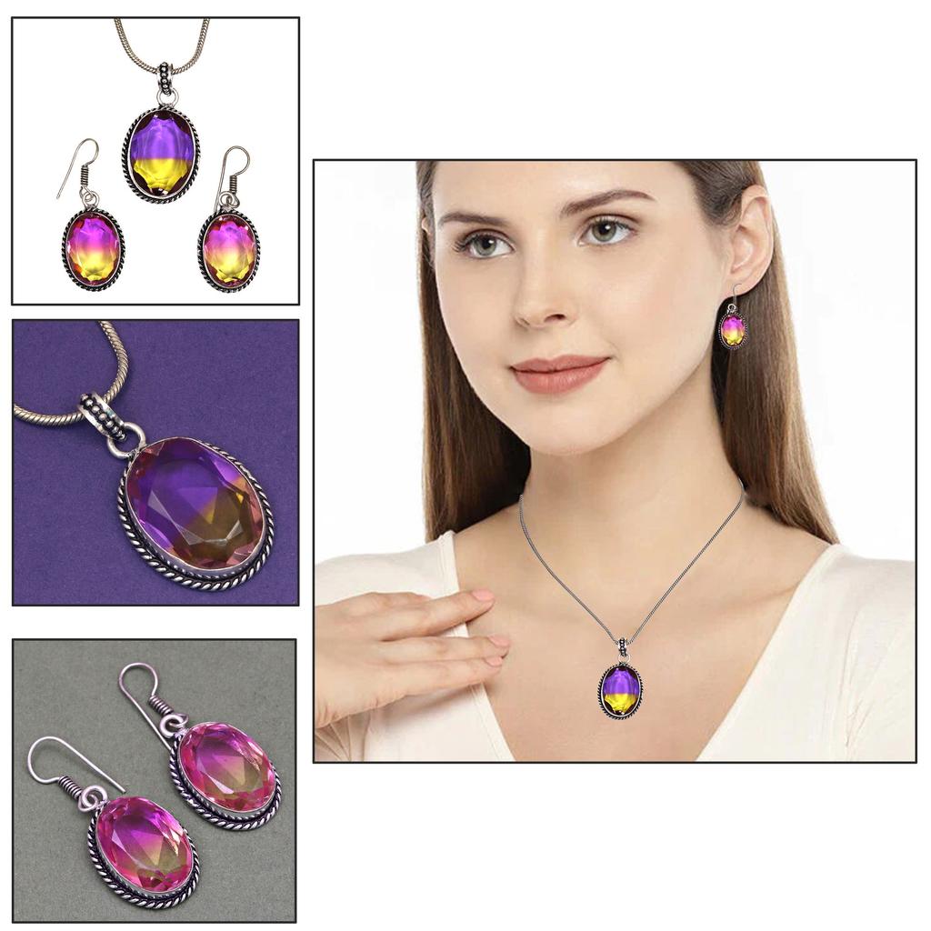 Tourmaline Set Gemstone Gift Wedding Party Bi-Color Pendant,Earring,Ring