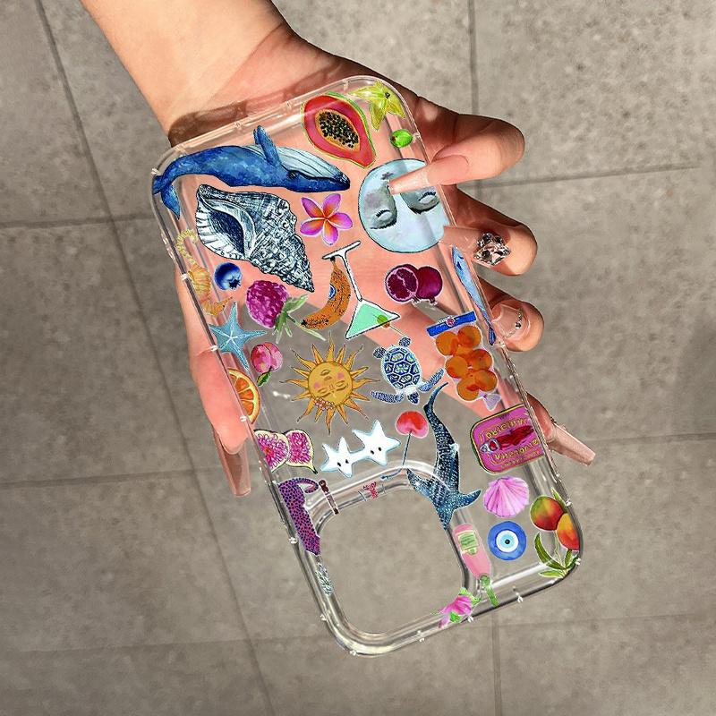 Летний Морской Ветер Прозрачный Чехол Для Телефона Для iPhone 17 Pro Max Air 11 12 13 14 15 Plus 16E Креативный Тропический Фрукт Кит Черепаха Обложка