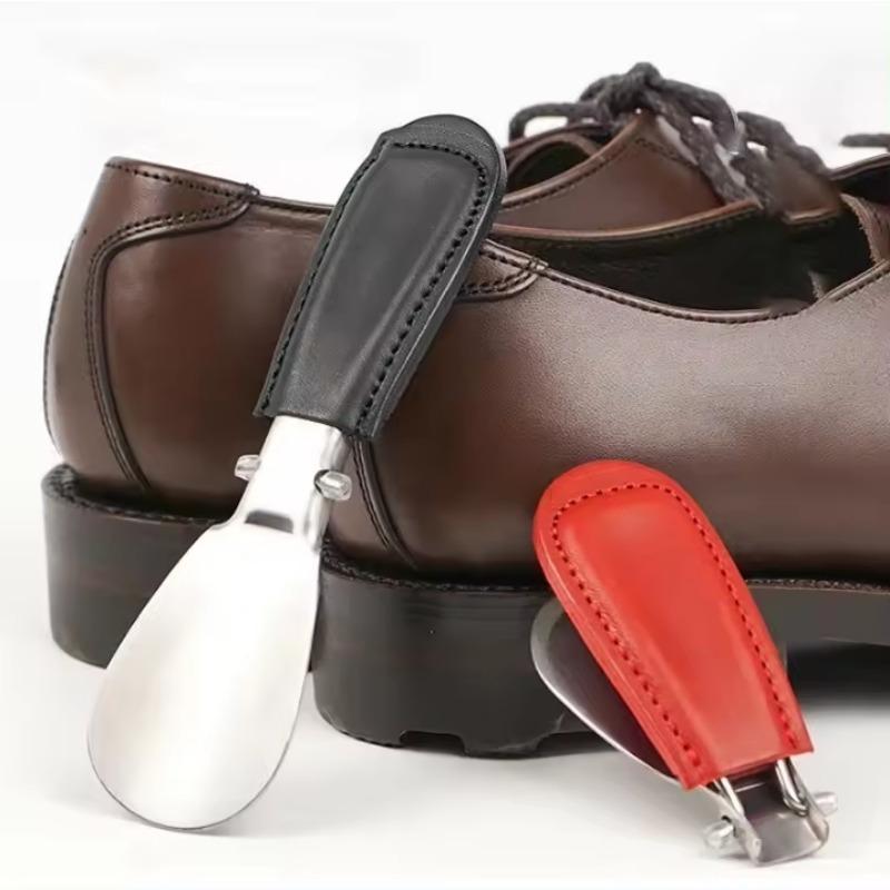 Stainless Steel Folding Shoe Horn PU Leather Small Bag Keychain Lazy Shoe Lifter Portable Shoe Puller Helper Men Women Daily Use