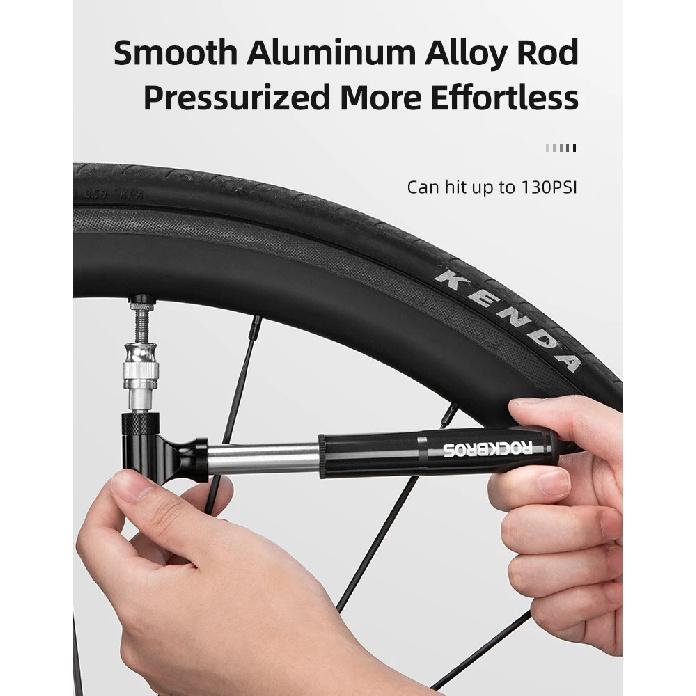 ROCKBROS Bike Pump130PSI Air Pump Aluminum Alloy Portable Drop-proof Bike Ultralight Hand Pump MTB Mountain Bicycle Pump