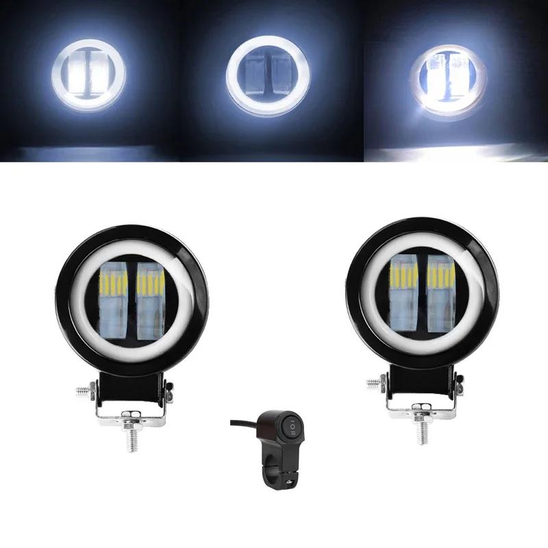 Motorcycle Headlights Round Angel Eye Additional Motorcycle Led Lights Spotlights Auxiliary Fog Lights Motorcycle Accessories