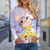Женские осенние топы с принтом озорной кошки, повседневная футболка с длинным рукавом, топ, блузка