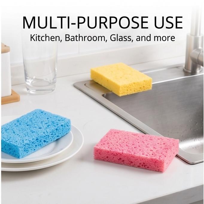 Multi-Layer Compressed Wood Pulp Dish Sponge Random Color Absorbent Easy-Clean Scouring Pad Drawer Storage Kitchen Cleaning Tool