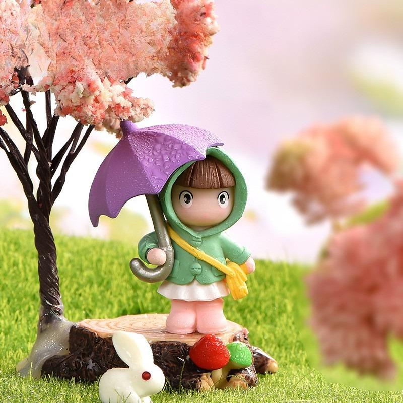 Cute Umbrella Girl Micro-landscape Gardening Accessoriesumbrella Raincoat Crossbody Bag Girl Ornaments
