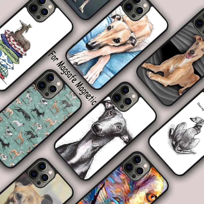 Магнитный чехол для телефона с изображением борзой (гальго) для APPLE iPhone 17 Air 16 14 13 12 Pro Max 15 Plus Беспроводная зарядка С покрытием MagSafe