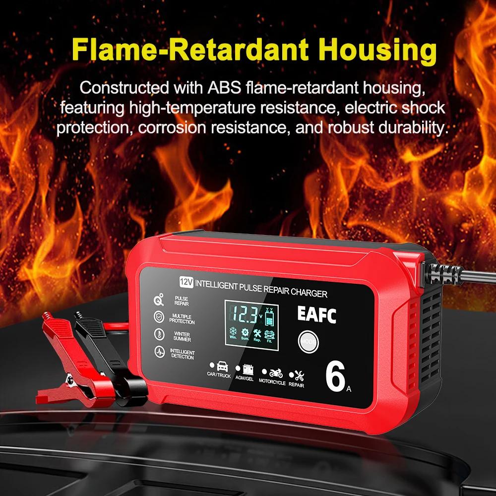 12V 6A Large Screen Car Battery Charger Battery Puls Repair Fast Charging Device Car Motorcycle AGM Gel Wet Lead Acid