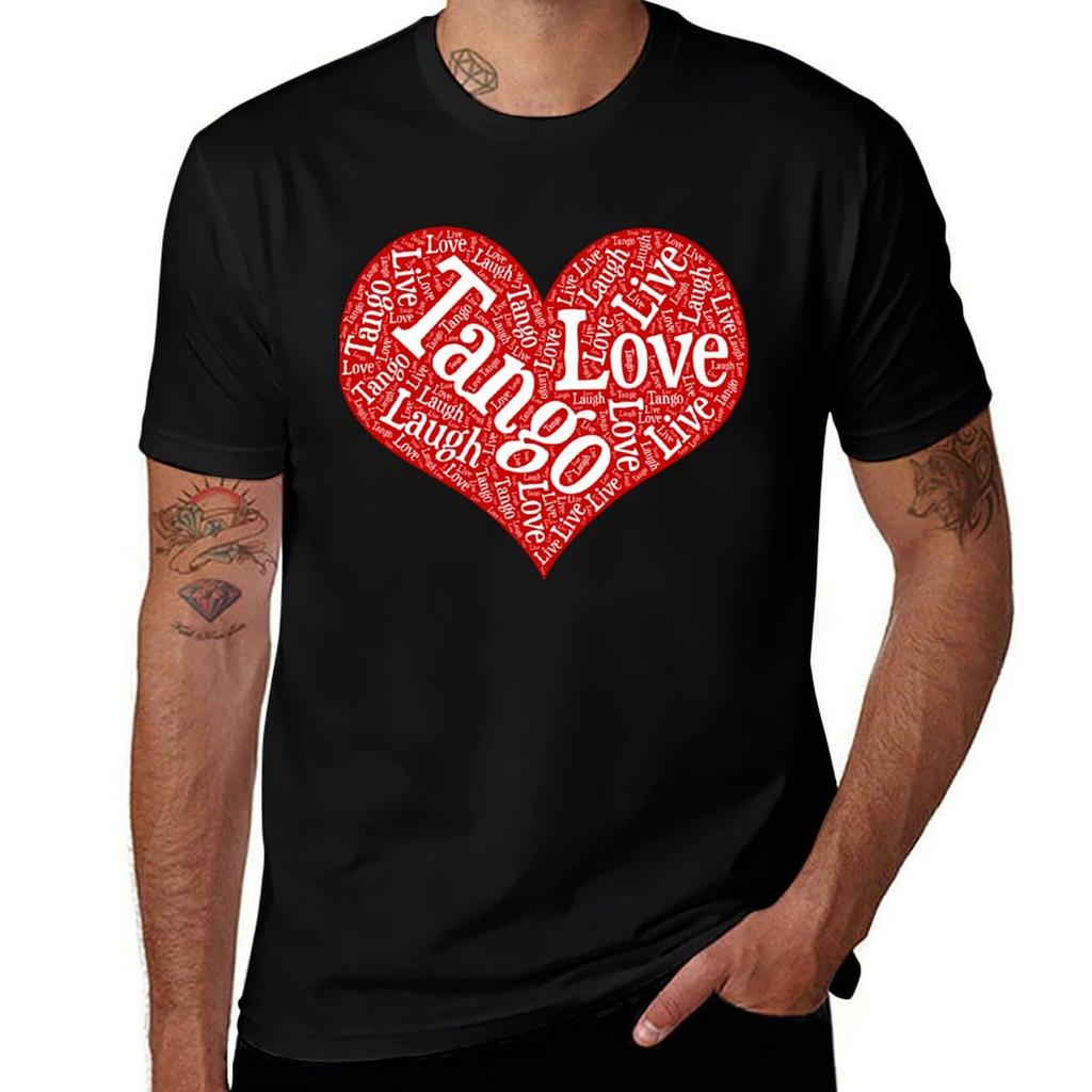 Argentine Tango Heart With Live Laugh Tango Love Word Art Tshirt Work Style Casual Tshirt