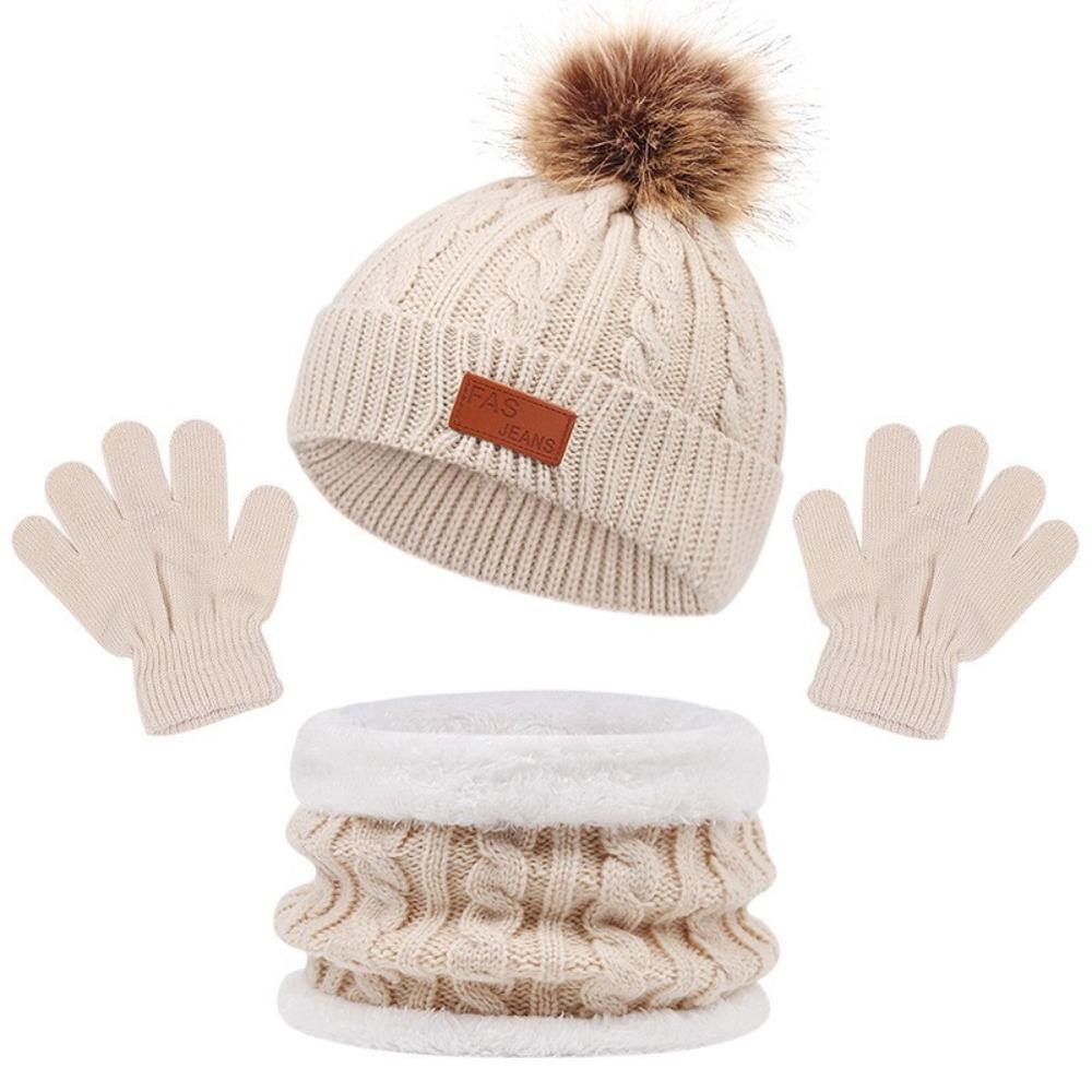 3pcs/set Comfortable Toddler Bonnet Cute Pompom Knitted Hats Kids Hat Set  Autumn Winter