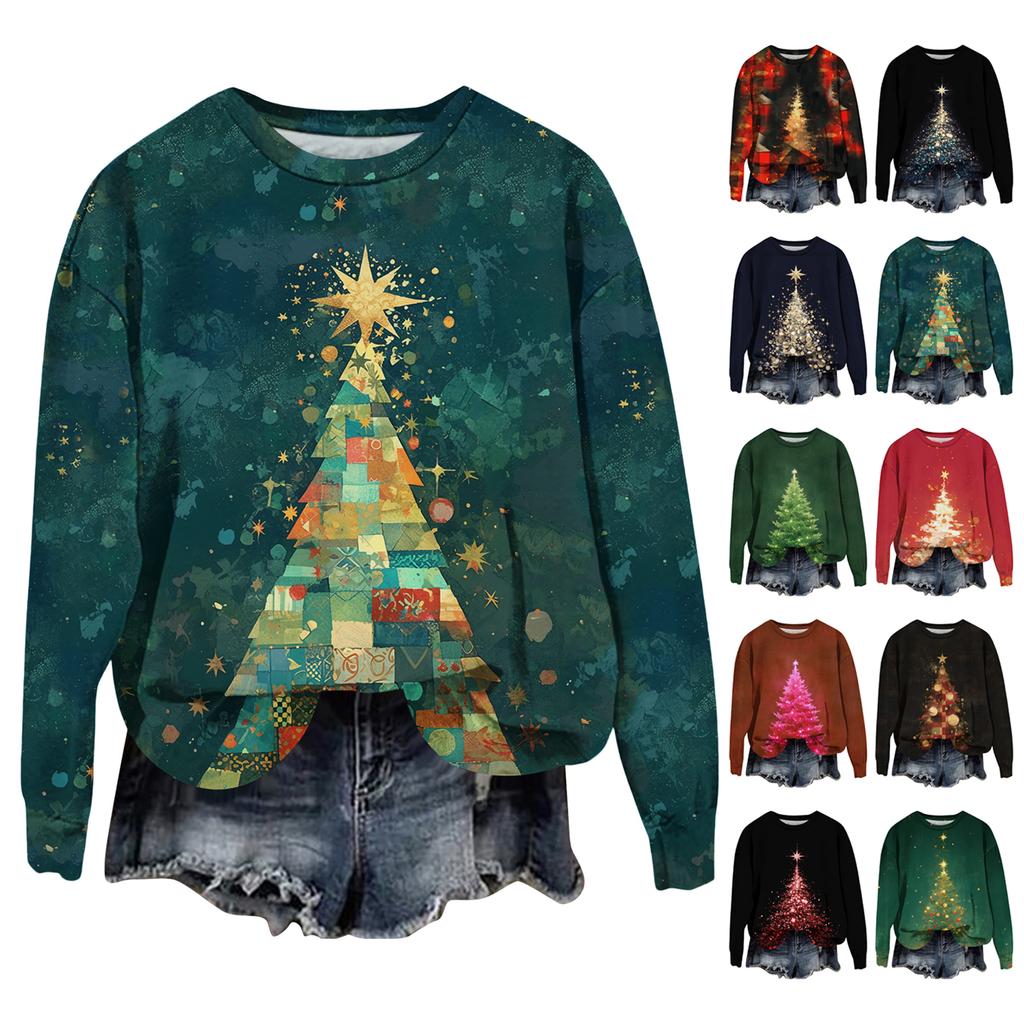 Women's Fashion Printed Long Sleeve Loose Round Neck Sweatshirt Top Fall