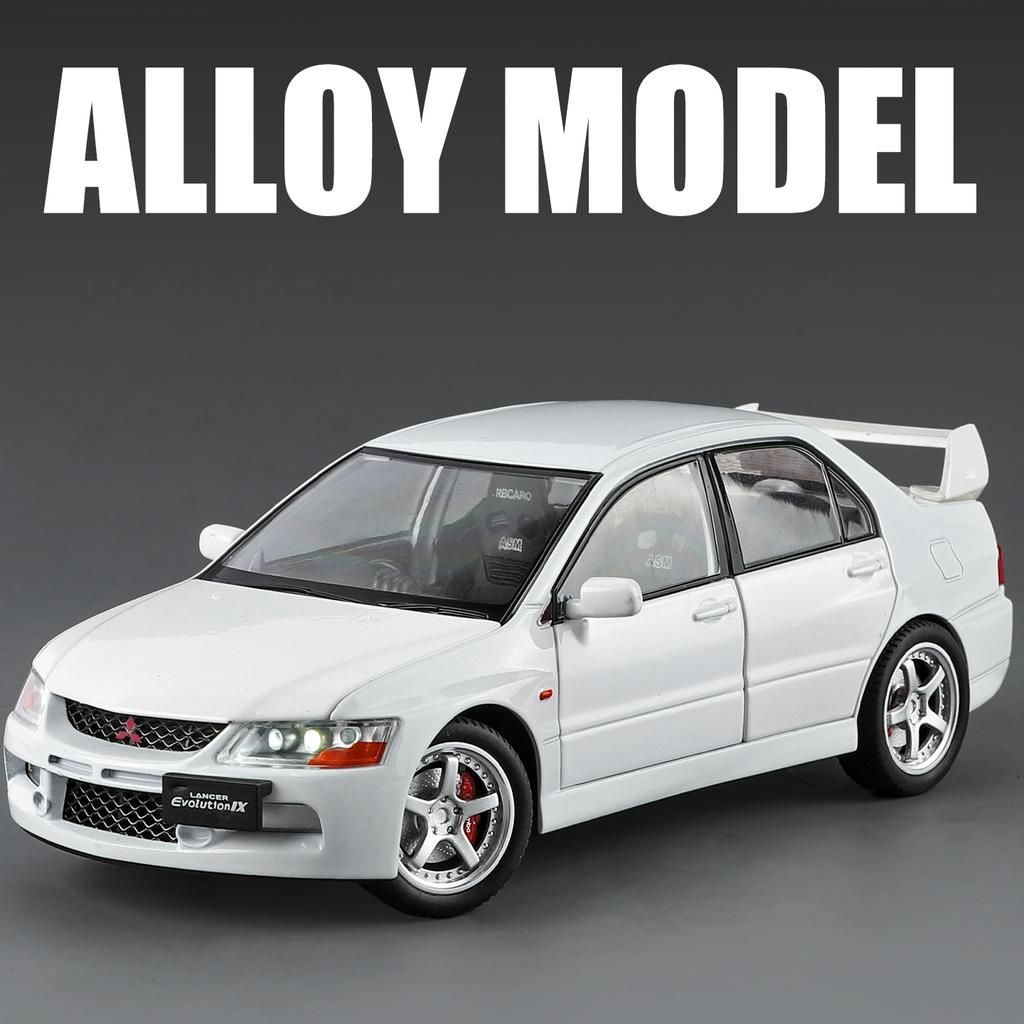 1:24 Mitsubishi EVO9 street car version alloy die-cast car imitating real sound and light retro collection ornaments boy toy
