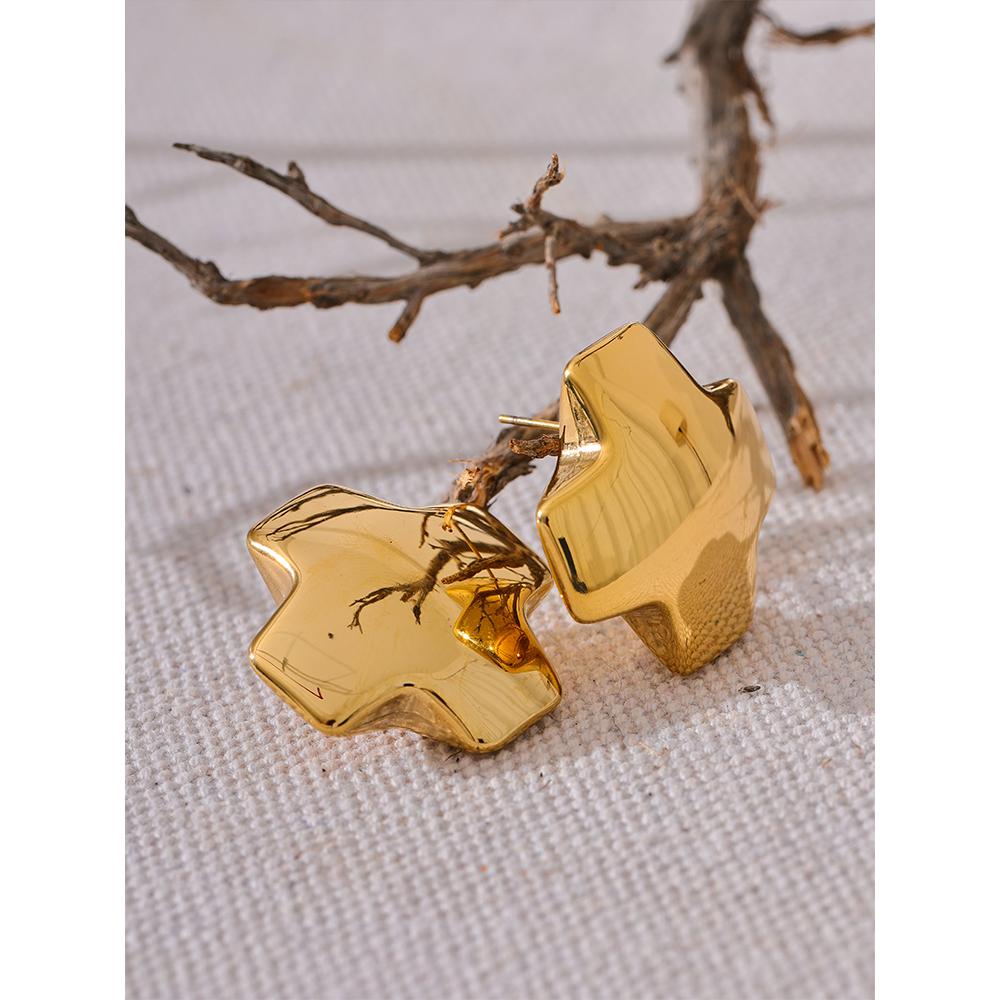 Yhpup High Quality Glossy Smooth Stainless Steel Chunky Cross Big Stud Earrings Minimalist Texture Daily Jewelry Accessories