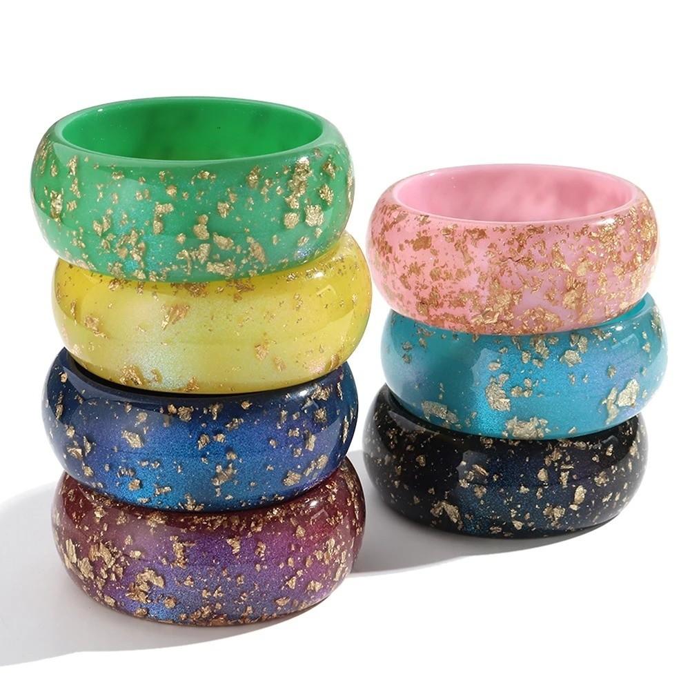 Gold Foil Round Bangles Glitter Resin Bangles Trendy Wide Bangles for Women