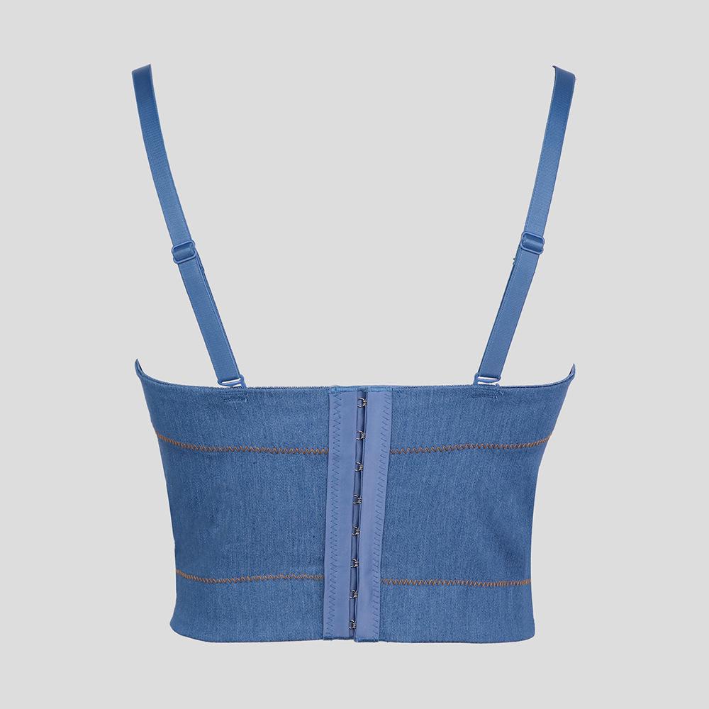 Эластичный джинсовый корсет с цепочкой и рыбьей косточкой, внешний темпераментный женский бюстгальтер, модный жилет с подтяжками внутри