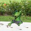 Garden Frog Statue Cartoon Sitting Frog Resin Figurine Animal Sculpture Indoor Outdoor Planter Pot Home Office Desktop Decoration Ornament