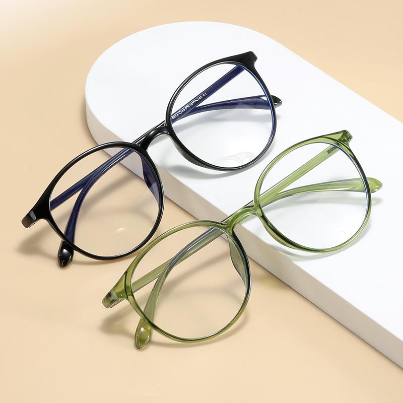 Anti-Blue Flat Glasses Hinge Frame Trendy Plain Face Small Retro Round Glasses Frame Simple