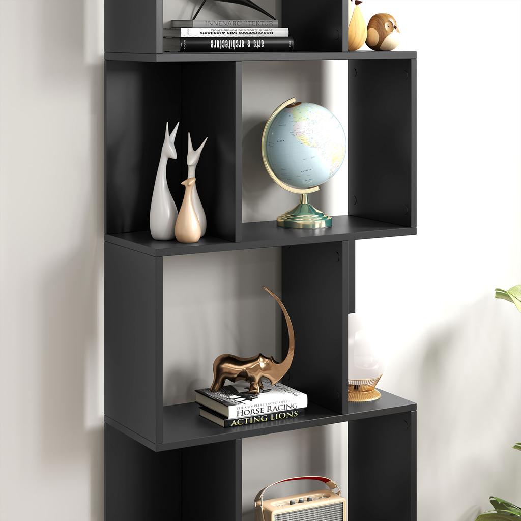 Wooden Bookcase with 5 Shelves Modern Design in Wood, 60x24x184.5 cm, Black