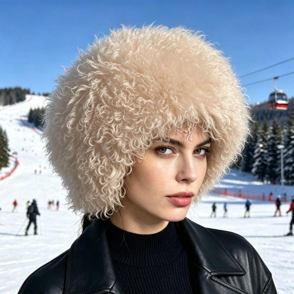 Thick Plush Faux Fur Winter Hat Polyester Curly Fur Hat Daily Fluffy Winter Cap Outdoor Casual