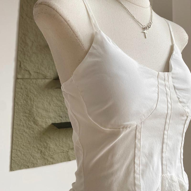 Французский стиль Spicy Girl кружевной лоскутный жилет-камисоль с подушкой на груди облегающий топ с нерегулярными лентами для женщин