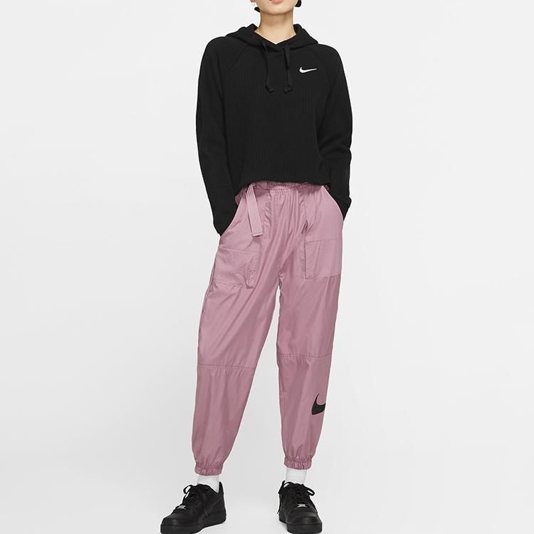 Nike Спортивная одежда с принтом логотипа в полоску, свободная толстовка с капюшоном, женские топы, черный цвет CJ2664-010