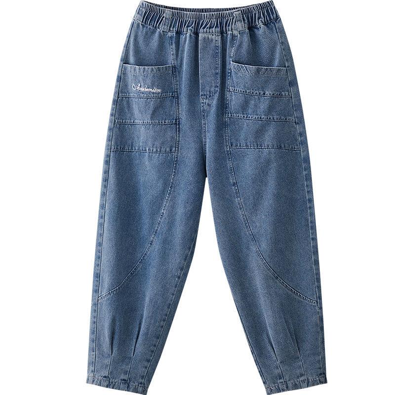 Women Summer Large Size High Waist Casual Trousers Loose Thin Jeans Denim Cropped Pants