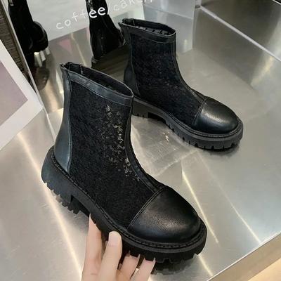 Модная женская короткая обувь Плоские ботильоны Круглый носок Черный Мода 2024 Высокое качество Ботильоны для женщин Удобные и элегантные Шикарные ботинки