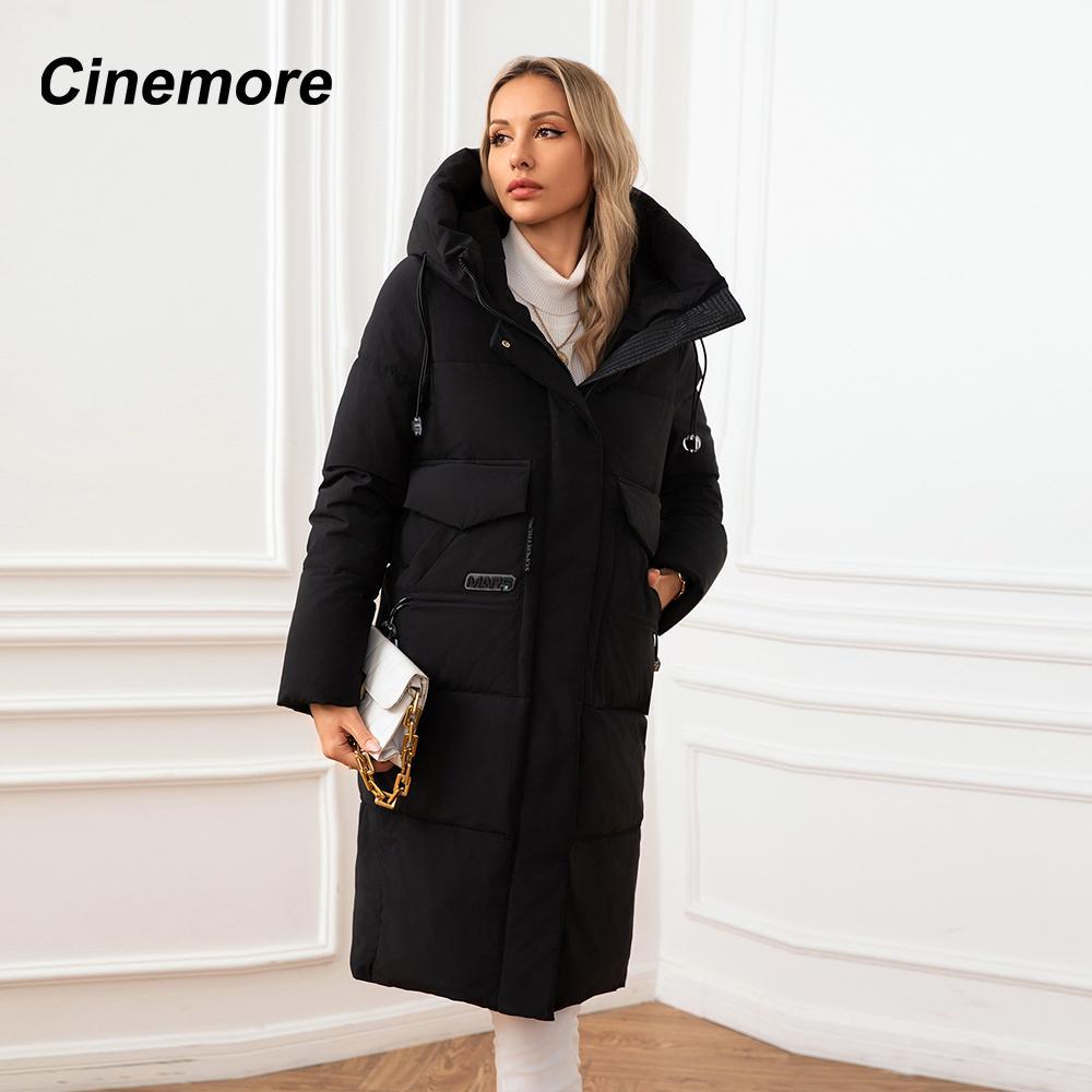 Cinemore Женская куртка, зима 2024, теплые длинные парки, верхняя одежда с капюшоном, женская одежда, модный пуховик, женское пальто 06