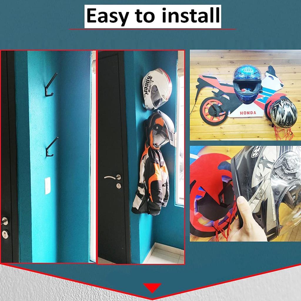 Set of 2 Motorcycle Helmet Hooks Multi-Purpose Jacket Hanger Key Bag Holder Wall Hanger