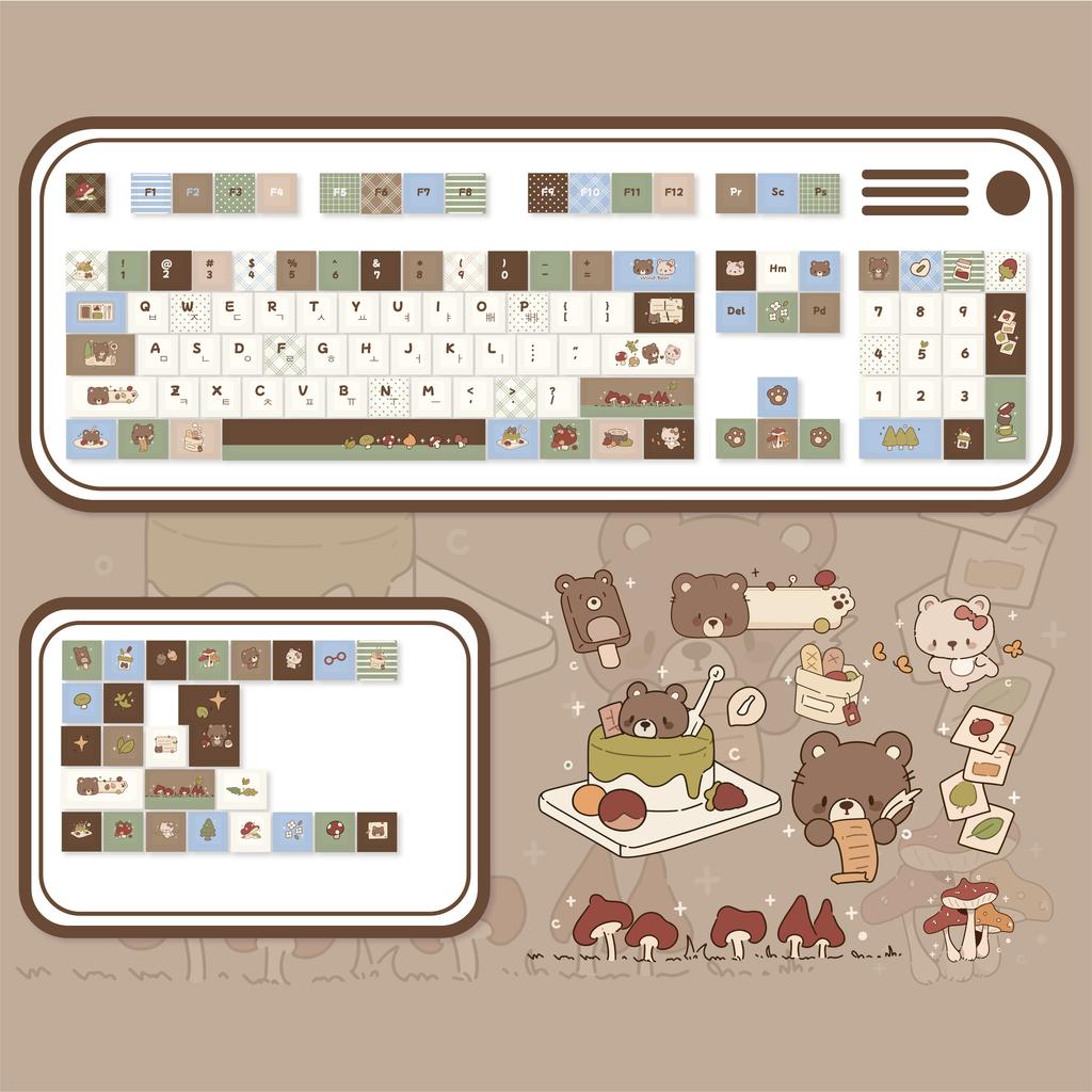 MAIMOOO Keycaps Russian Korean Forest Bear Cute Brown Moa Cherry Pbt Thermal Sublimation For Magnetic Switch Keyboard Keycap