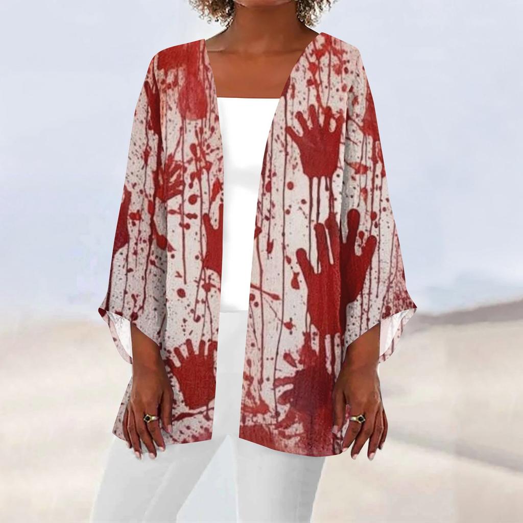 Women's Casual Fashion Print Light Medium Long Coat Cardigan