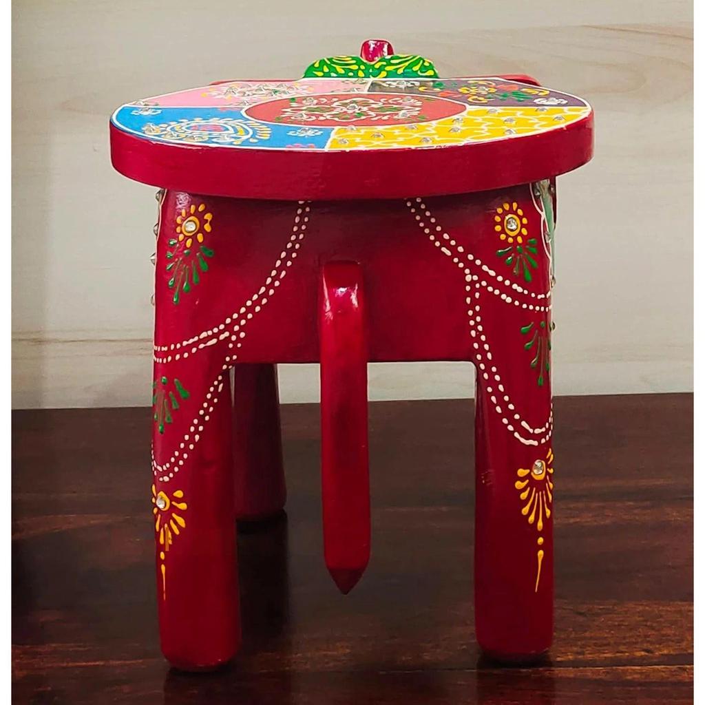 Wooden Painting Decorative Rajastani Painted Elephant Stool Home Decorative Items Showpiece(8 Inch) (Maroon)