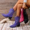 2025 New Short Western Cowboy Boots Suede Thick Heel Pointed V Mouth Thin British Style Retro Short Boots