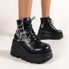 Thick-soled Large-size Short Boots Women's Autumn Muffin Bottom Lace-up Printed Leather Boots Martin Boots