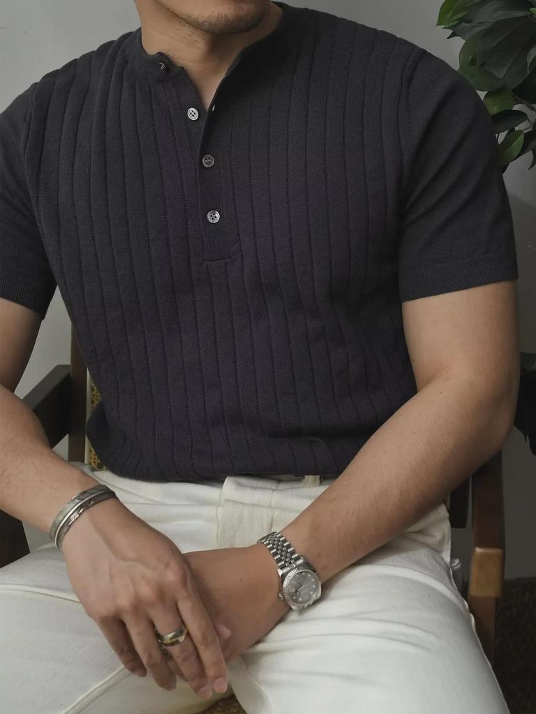 2023 Модная однотонная мужская рубашка поло с коротким рукавом