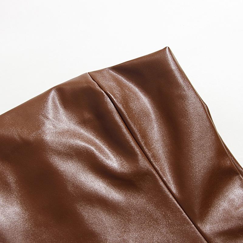 2023 Лето Сексуальное Тонкое Платье на Одно Плечо Из Искусственной Кожи С Разрезом Для Женщин