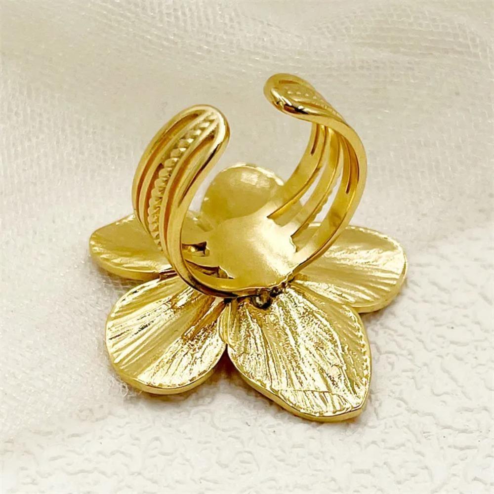 Stainless Steel Flower Ring For Ladies Vintage Index Finger Ring Geometric Opening Ring
