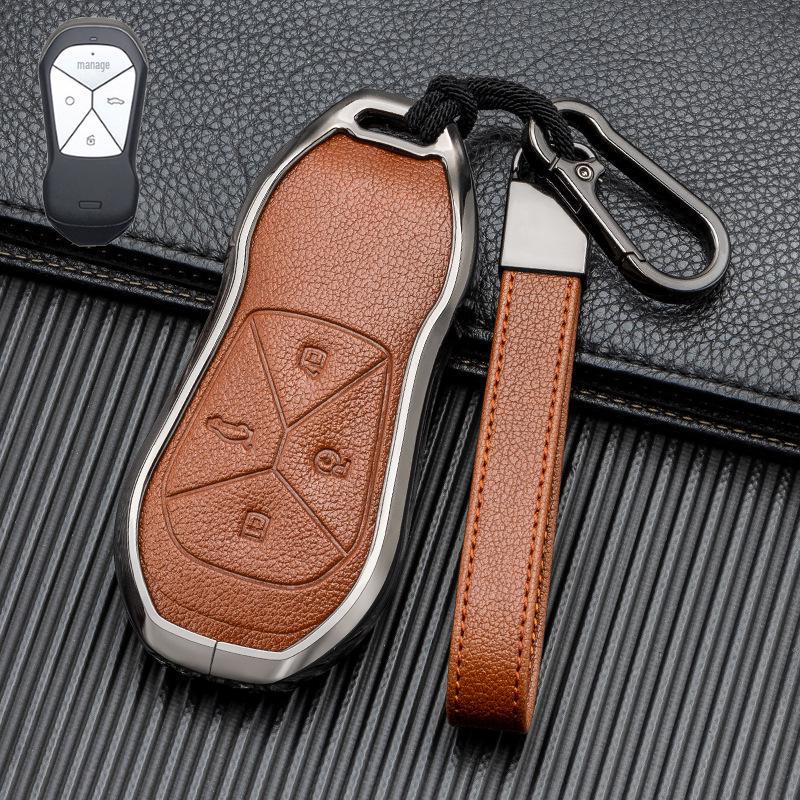 Кожаный чехол для ключа автомобиля с хорошим сигналом для Xiaopeng P7 G9 G3 P5 - Металлический, полная защита, двусторонняя защита