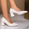 Office Formal Dress Shoes Plus Size Elegant Pointed Toe Solid Black Pu Pumps Women 2025 White Square Medium Heel Pumps