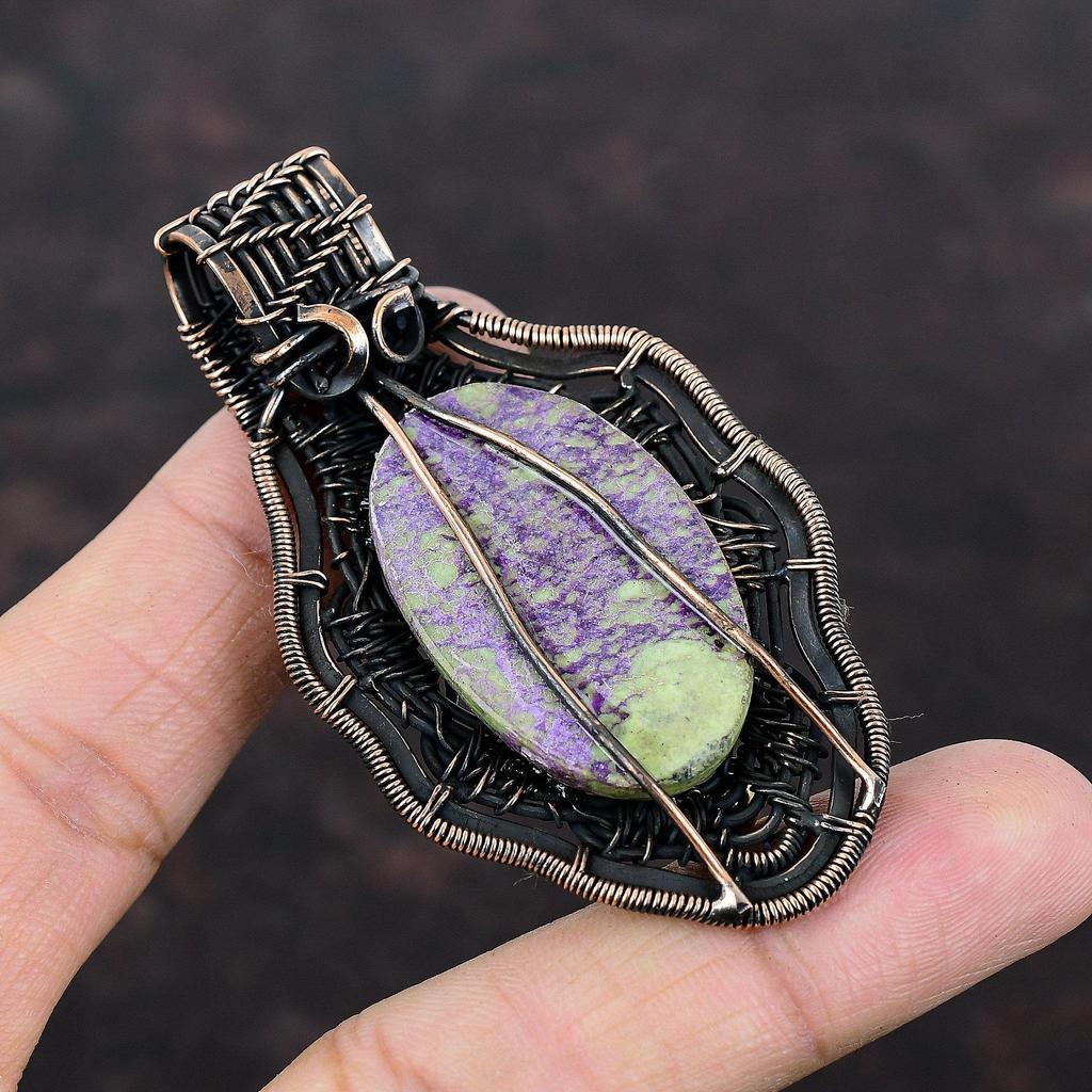 Пурпуритовый кулон, обернутый медной проволокой, кулон с драгоценным камнем, совершенно новый кулон, медная проволока, ювелирное изделие, подарок для женщин, антикварный кулон ручной работы