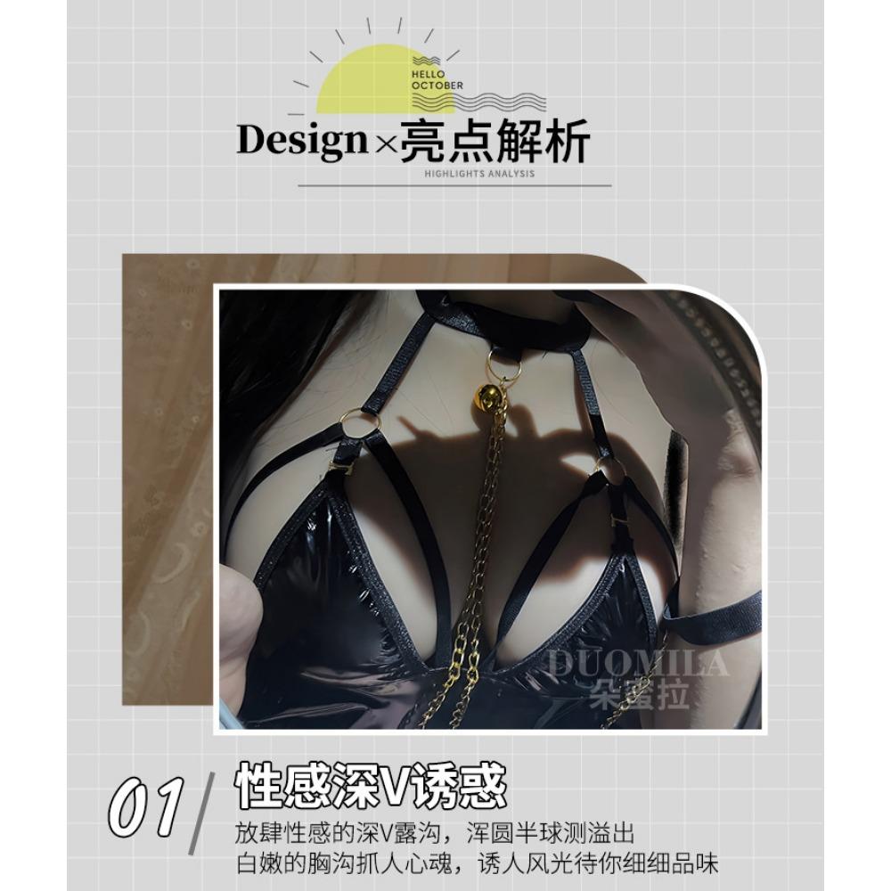 Сексуальное нижнее белье PU Яркая кожа SM Цепочка Связывание Обвязка Полая лакированная кожа Обтягивающее платье Комплект Женские волосы