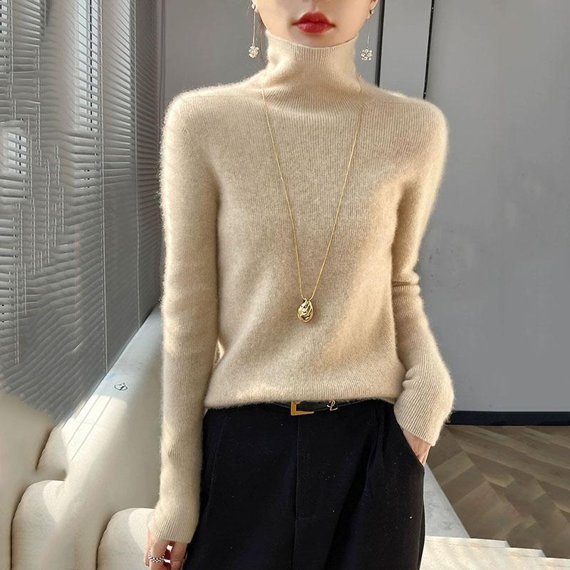 Женский вязаный свитер с высоким воротником, с длинными рукавами, облегающий, эластичный, в рубчик, женский осенне-зимний базовый свитер и пуловер