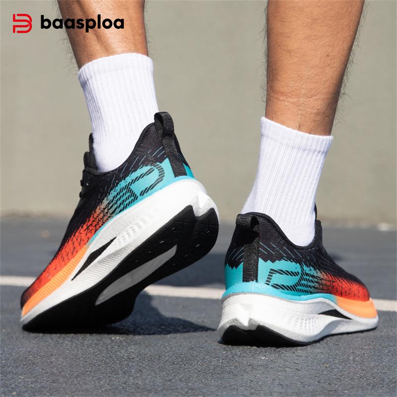 BAASPLOA Кроссовки мужские с карбоновой пластиной, ударопрочные, износостойкие, легкие, дышащие, сетчатые кроссовки для бега на открытом воздухе для мужчин