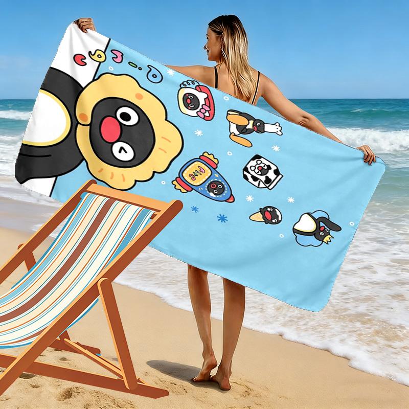 Pingu Cartoon Print Beach Towel, Large Soft Quick Dry Towel for Beach Camping Swimming